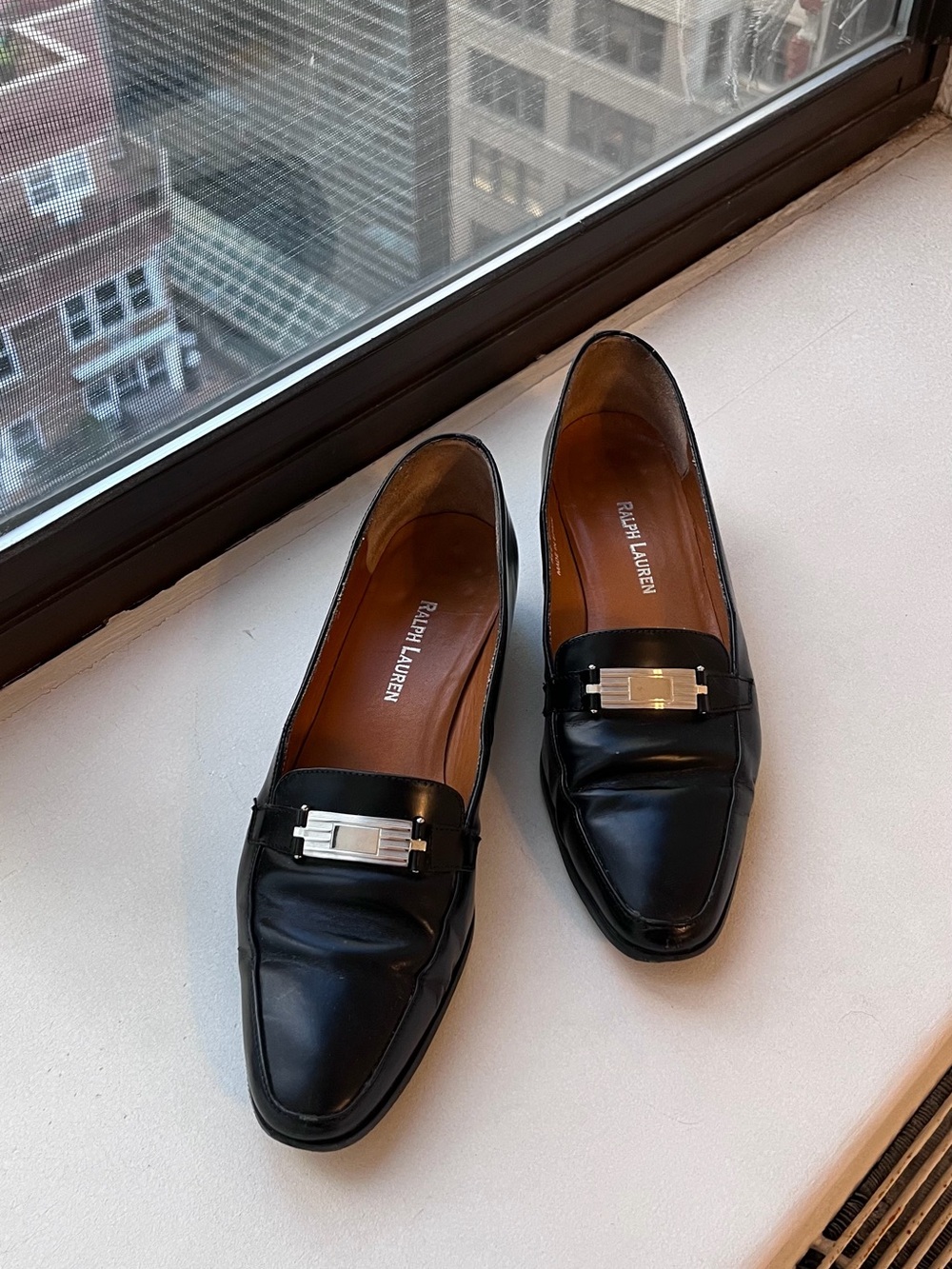 Ralph Lauren Black Leather Loafers with Silver-Tone Hardware
